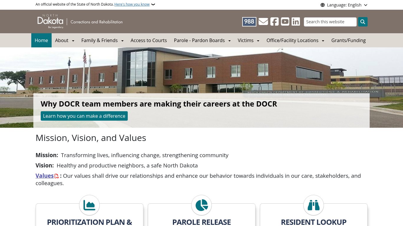 North Dakota Department of Corrections Inmate Search